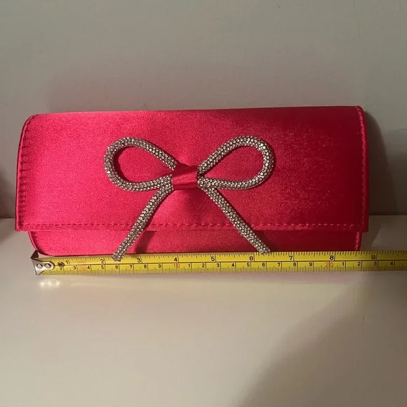 Elegant Hot Pink Clutch with Rhinestone Bow - Picture 7 of 9